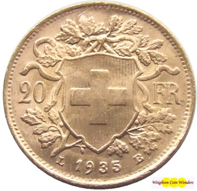 1935 (LB) Swiss Gold 20 Franc